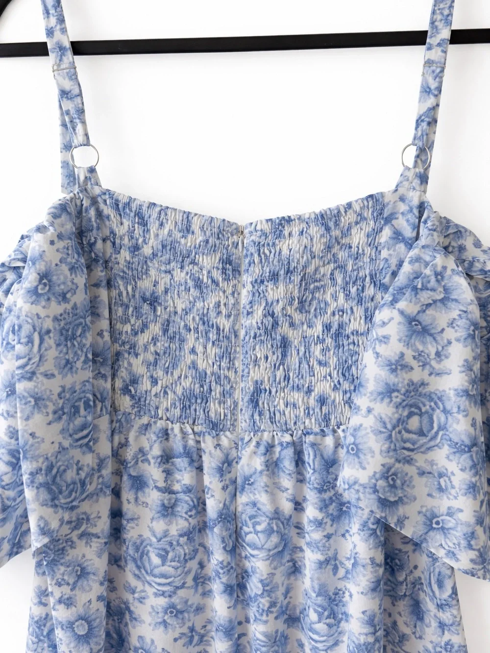 AQUA Boho Collection Blue Floral Off-Shoulder Maxi Cotton Dress - Picture 8 of 13
